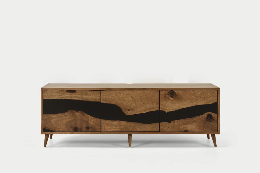 Berna / Massief Walnoten Epoxy TV-Meubel met Push-Open Deuren