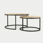 Limann / Ronde Salontafel Set van Massief Eiken met Stalen Frame