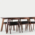 Oluf Walnoot / Eetkamerset met Stoelen Lederen zitting