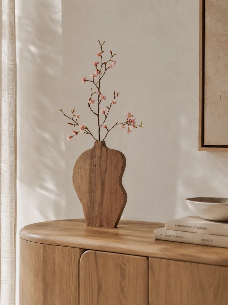 Flora Vena / Organisch Vormgegeven Houten Vaas in Walnoot